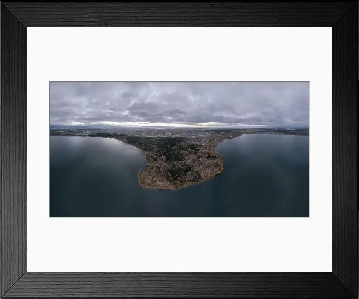 Framed Print : Autumn forest on lake shore at sunset and city on horizon, aerial view. Lake Shartash and Yekaterinburg, Russia Framed Print : Autumn forest on lake shore at sunset and city on horizon, aerial view. Lake Shartash and Yekaterinburg, Russia