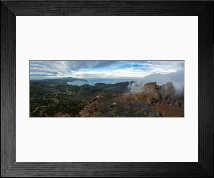 Framed Print : aerial landscape view of the Castello del Volterraio and Portoferraio bay on Elba Island in Italy Framed Print : aerial landscape view of the Castello del Volterraio and Portoferraio bay on Elba Island in Italy