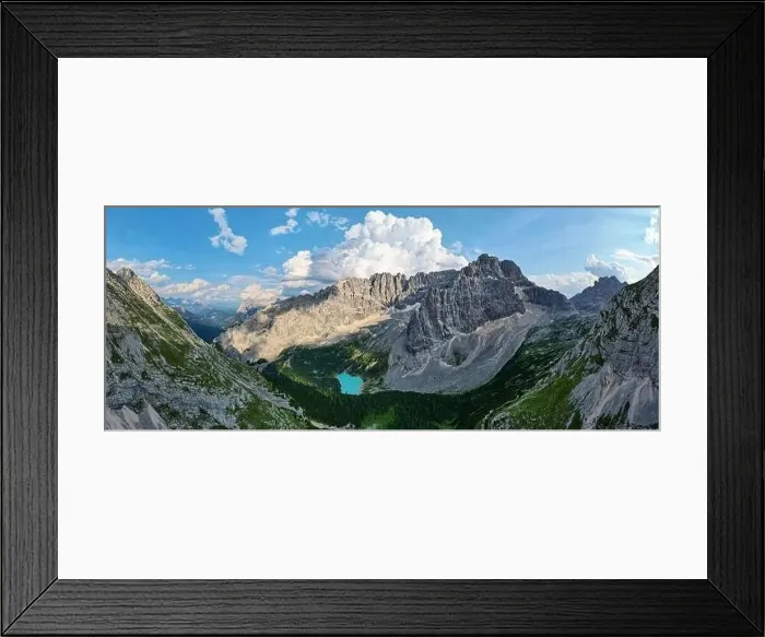 Framed Print : Panorama view of the blue turquoise Lake Sorapis Framed Print : Panorama view of the blue turquoise Lake Sorapis