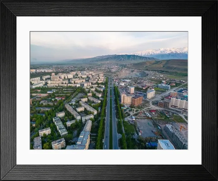 Framed Print : Aerial view of Bishkek city Kyrgyzstan during sunset Framed Print : Aerial view of Bishkek city Kyrgyzstan during sunset