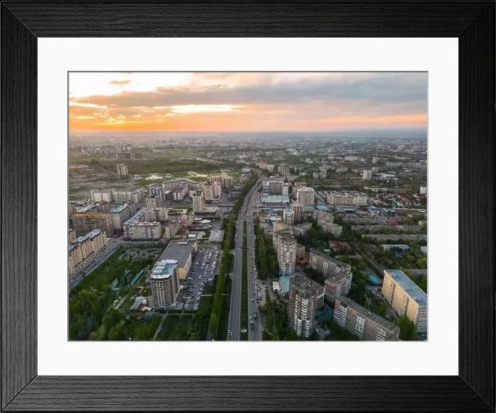 Framed Print : Aerial view of Bishkek city Kyrgyzstan during sunset Framed Print : Aerial view of Bishkek city Kyrgyzstan during sunset