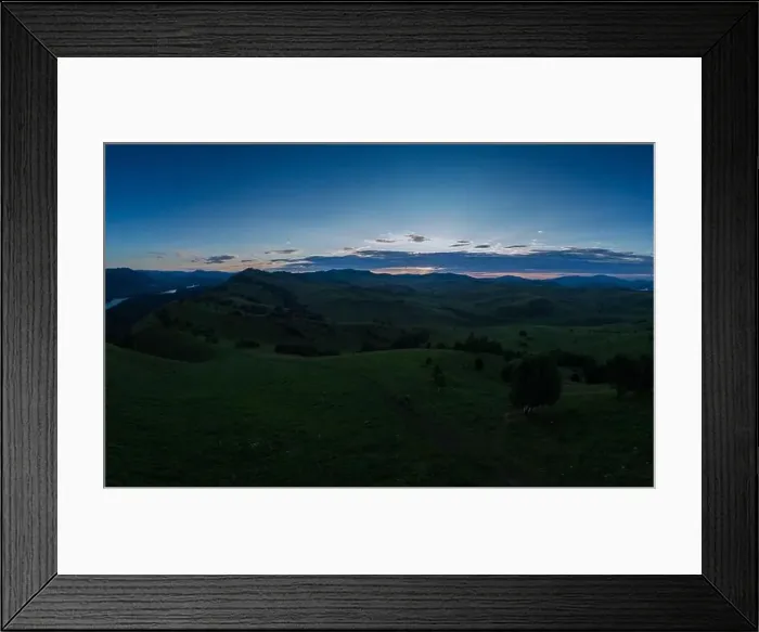 Framed Print : Aerial Panorama drone shot of evening in the mountains in Altay Framed Print : Aerial Panorama drone shot of evening in the mountains in Altay