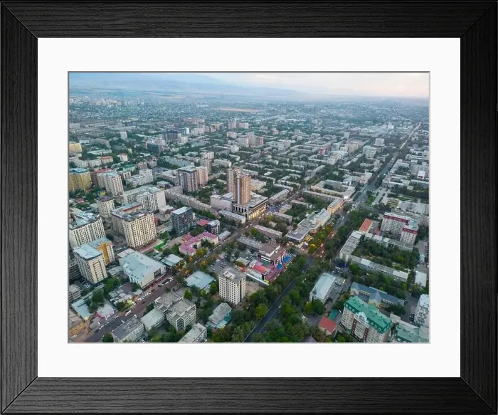 Framed Print : Bishkek, Kyrgyzstan - May 13, 2023: Aerial view of Bishkek city Kyrgyzstan