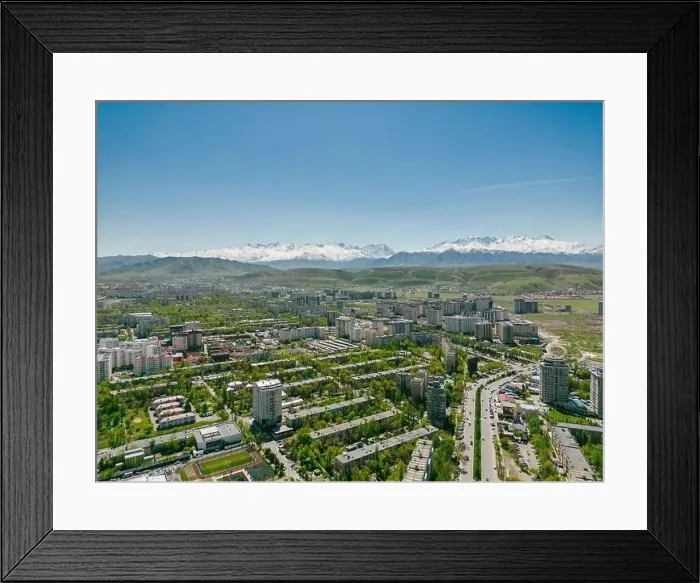 Framed Print : Aerial view of Bishkek city Kyrgyzstan with snow-capped mountains Framed Print : Aerial view of Bishkek city Kyrgyzstan with snow-capped mountains