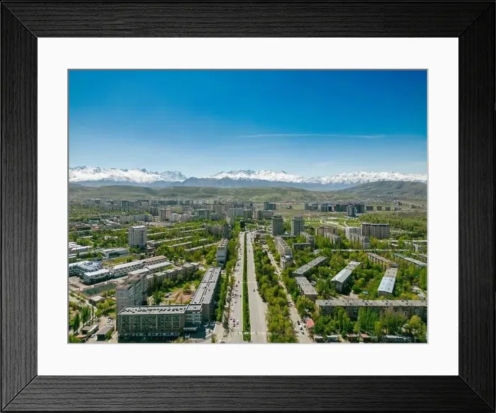 Framed Print : Aerial view of Bishkek city Kyrgyzstan with snow-capped mountains Framed Print : Aerial view of Bishkek city Kyrgyzstan with snow-capped mountains