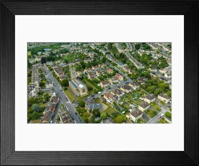 Framed Print : Aerial Drone view over Larkhall, Bath UK, with St Saviour's Church in the centre. (06-07-2023) Framed Print : Aerial Drone view over Larkhall, Bath UK, with St Saviour's Church in the centre. (06-07-2023)