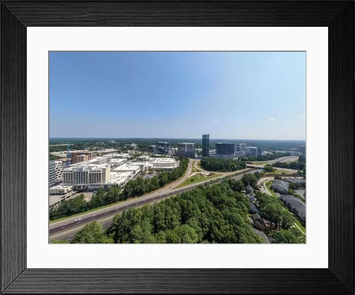 Framed Print : stock drone images of north hills in raleigh north carolina on a bright sunny day