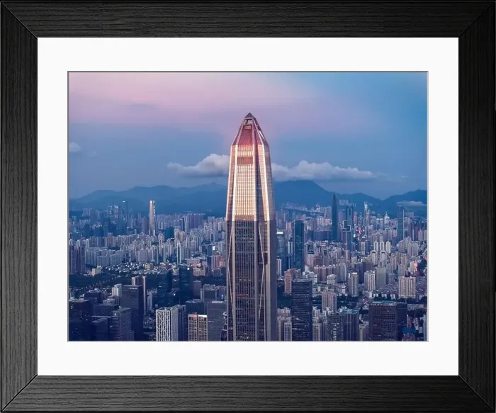 Framed Print : Drone fly over Shenzhen city central business district, aerial panorama China at night Framed Print : Drone fly over Shenzhen city central business district, aerial panorama China at night