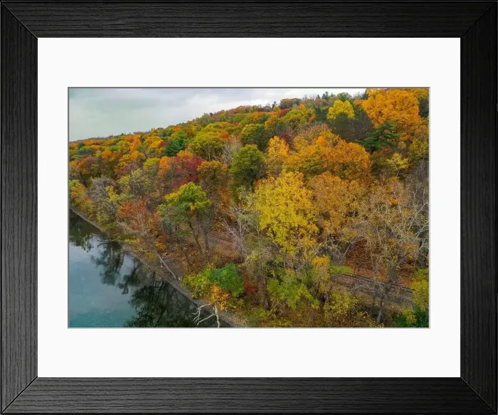 Framed Print : Closeup aerial image of colorful fall foliage looking down Framed Print : Closeup aerial image of colorful fall foliage looking down