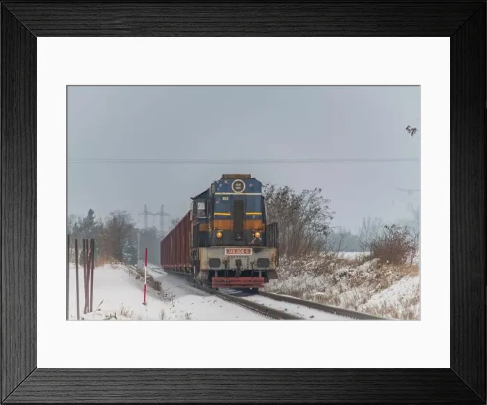 Framed Print : Cargo train with motor engine in winter snowy morning near cold village Lenesice CZ 12 09 2023 Framed Print : Cargo train with motor engine in winter snowy morning near cold village Lenesice CZ 12 09 2023