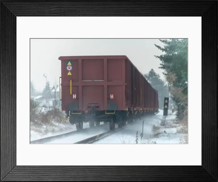 Framed Print : Cargo train with motor engine in winter snowy morning near cold village Lenesice CZ 12 09 2023 Framed Print : Cargo train with motor engine in winter snowy morning near cold village Lenesice CZ 12 09 2023
