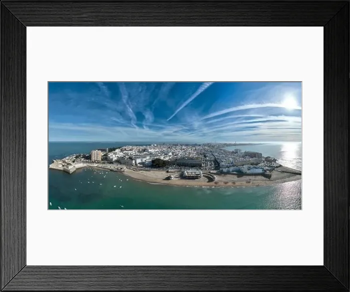 Framed Print : aerial view of the beach of la caleta in the city of Cádiz, Andalusia Framed Print : aerial view of the beach of la caleta in the city of Cádiz, Andalusia