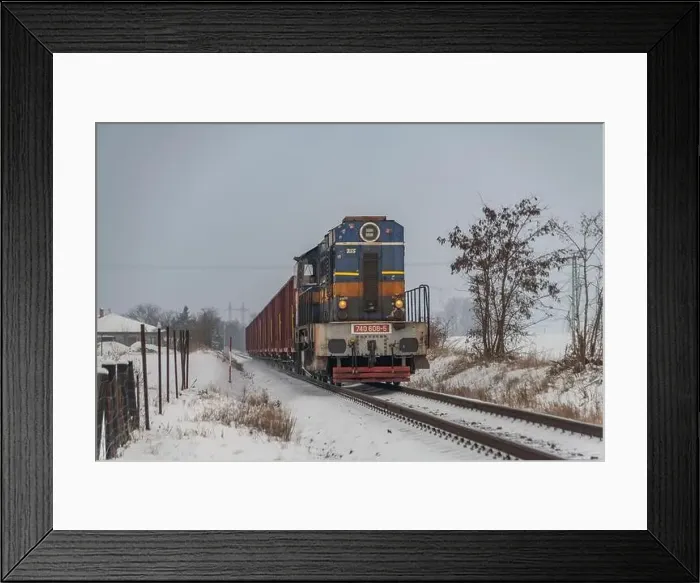 Framed Print : Cargo train with motor engine in winter snowy morning near cold village Lenesice CZ 12 09 2023 Framed Print : Cargo train with motor engine in winter snowy morning near cold village Lenesice CZ 12 09 2023