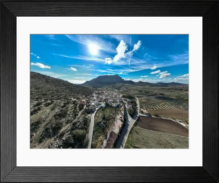 Framed Print : aerial view of the pretty white village of Alfarnatejo in the province of Malaga, Andalusia Framed Print : aerial view of the pretty white village of Alfarnatejo in the province of Malaga, Andalusia