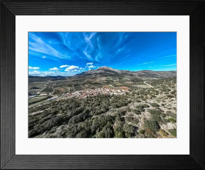Framed Print : aerial view of the pretty white village of Alfarnatejo in the province of Malaga, Andalusia Framed Print : aerial view of the pretty white village of Alfarnatejo in the province of Malaga, Andalusia