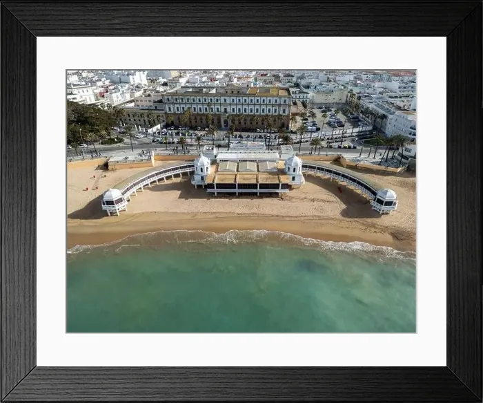 Framed Print : aerial view of the beach of la caleta in the city of Cádiz, Andalusia