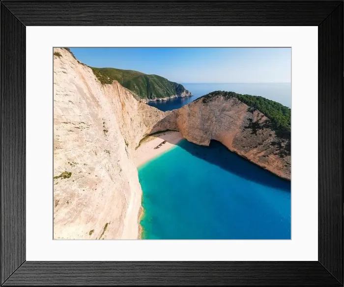Framed Print : Navagio beach, famous overhead landscape of Zakynthos island with shipwreck beach Framed Print : Navagio beach, famous overhead landscape of Zakynthos island with shipwreck beach