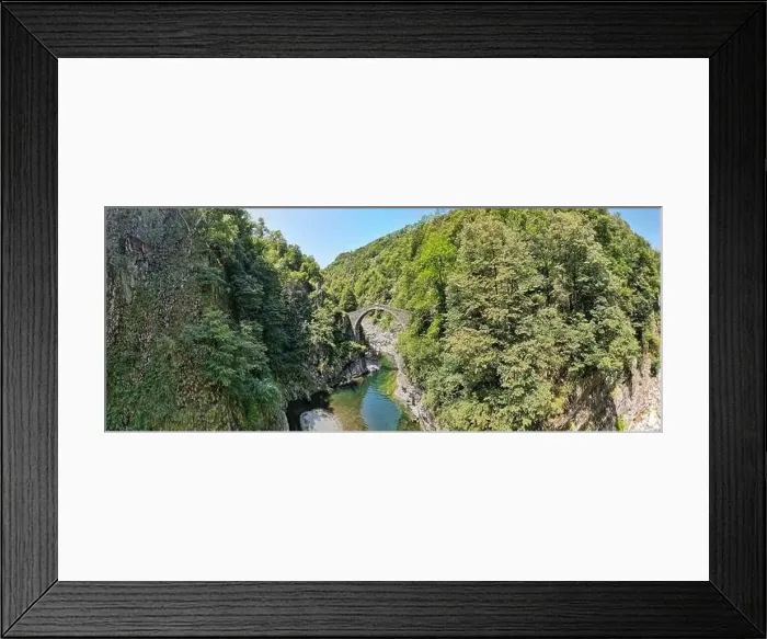 Framed Print : Drone view at the roman bridge of Intragna on the italian part of Switzerland Framed Print : Drone view at the roman bridge of Intragna on the italian part of Switzerland