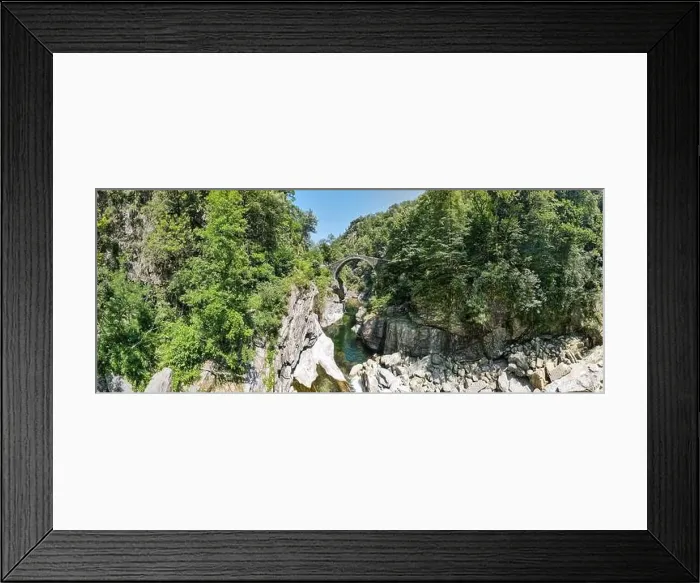 Framed Print : Drone view at the roman bridge of Intragna on the italian part of Switzerland Framed Print : Drone view at the roman bridge of Intragna on the italian part of Switzerland