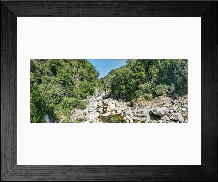 Framed Print : Drone view at the roman bridge of Intragna on the italian part of Switzerland Framed Print : Drone view at the roman bridge of Intragna on the italian part of Switzerland
