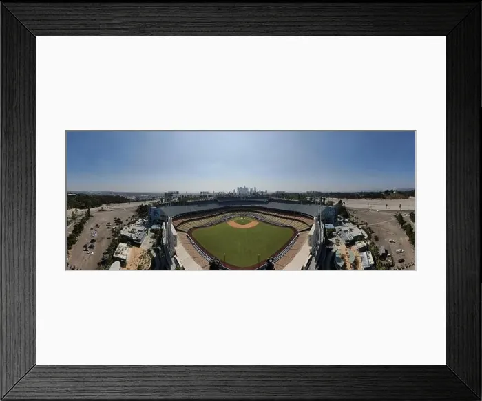 Framed Print : Drone images of Dodger Stadium with the Los Angeles skyline visible in a few shots Framed Print : Drone images of Dodger Stadium with the Los Angeles skyline visible in a few shots