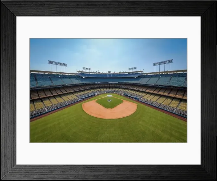 Framed Print : Drone images of Dodger Stadium with the Los Angeles skyline visible in a few shots Framed Print : Drone images of Dodger Stadium with the Los Angeles skyline visible in a few shots