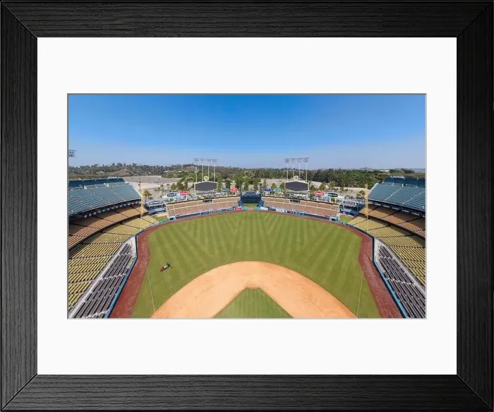 Framed Print : Drone images of Dodger Stadium with the Los Angeles skyline visible in a few shots Framed Print : Drone images of Dodger Stadium with the Los Angeles skyline visible in a few shots