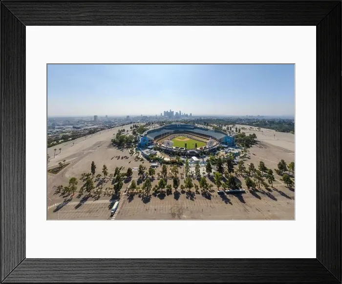 Framed Print : Drone images of Dodger Stadium with the Los Angeles skyline visible in a few shots Framed Print : Drone images of Dodger Stadium with the Los Angeles skyline visible in a few shots