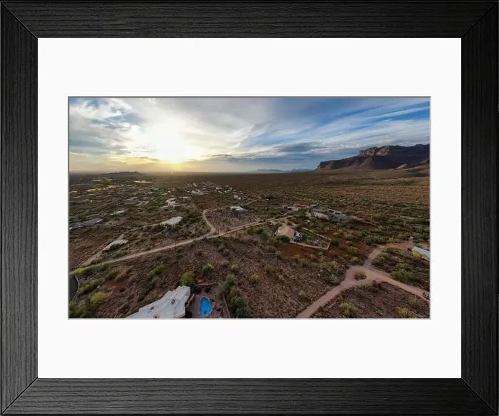 Framed Print : various drone images of the superstition mountains in gold canyon Arizona taken at different times of the day Framed Print : various drone images of the superstition mountains in gold canyon Arizona taken at different times of the day