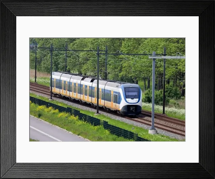 Framed Print : SLT local commuter train of NS on track between Gouda and The Hague in the Netherlands Framed Print : SLT local commuter train of NS on track between Gouda and The Hague in the Netherlands