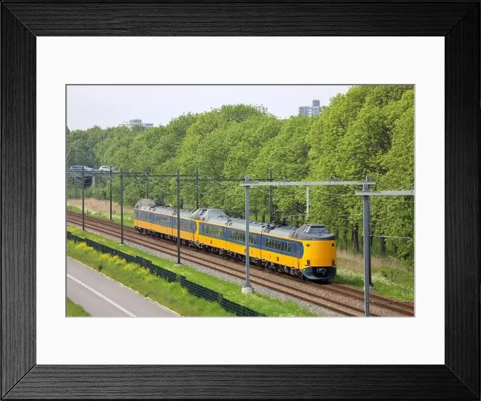 Framed Print : ICM Koploper intercity train of NS on track between Gouda and The Hague in the Netherlands Framed Print : ICM Koploper intercity train of NS on track between Gouda and The Hague in the Netherlands