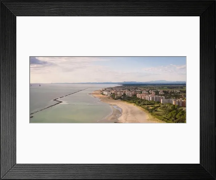 Framed Print : Drone view of sandy beach with umbrellas and gazebos Framed Print : Drone view of sandy beach with umbrellas and gazebos