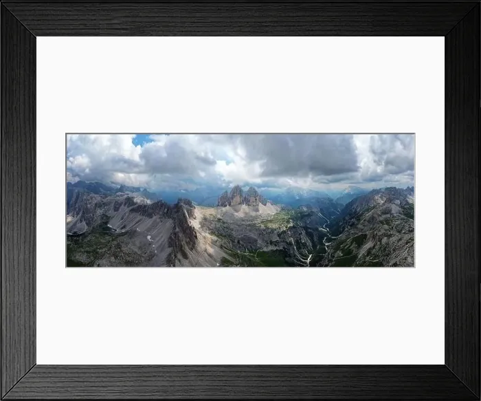 Framed Print : Aerial panoramic view of Tre Cime di Lavaredo mountain in the Dolomites