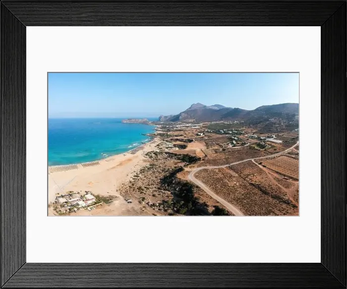Framed Print : Crete island Greece. Aerial drone panoramic view of Falasarna sandy beach Framed Print : Crete island Greece. Aerial drone panoramic view of Falasarna sandy beach
