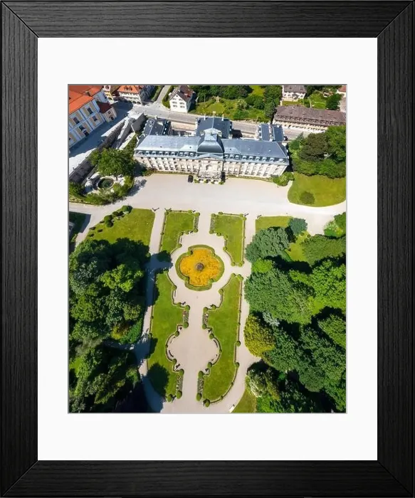 Framed Print : Aerial image of the Schloss Donaueschingen with a beautiful garden Framed Print : Aerial image of the Schloss Donaueschingen with a beautiful garden