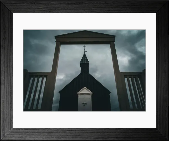 Framed Print : Black Church with a dark sky in Iceland Framed Print : Black Church with a dark sky in Iceland