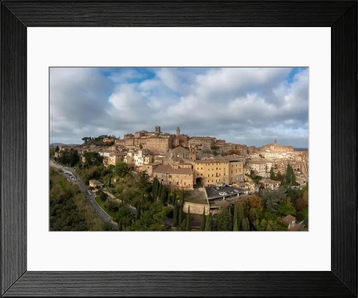 Framed Print : A drone view of the Tuscan hilltop village and wine capital of Montepulciano