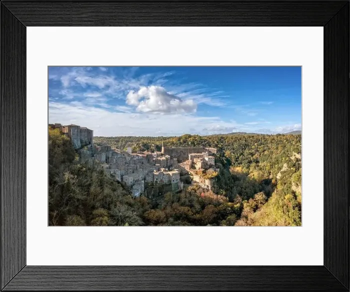 Framed Print : A drone view of the fortified medieval village of Sorano in Tuscany Framed Print : A drone view of the fortified medieval village of Sorano in Tuscany