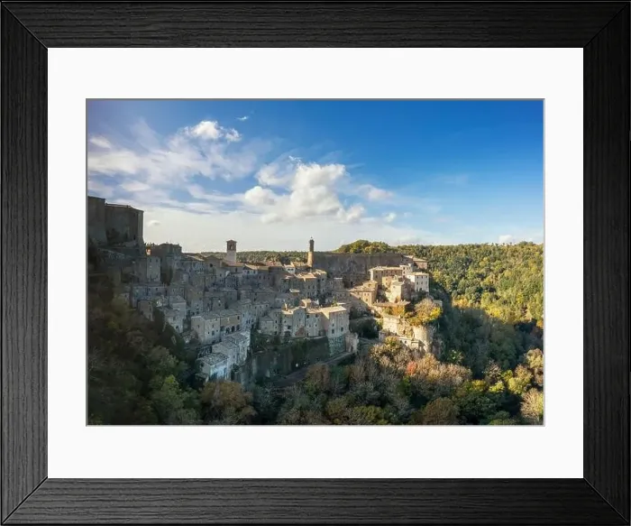 Framed Print : A drone view of the fortified medieval village of Sorano in Tuscany Framed Print : A drone view of the fortified medieval village of Sorano in Tuscany