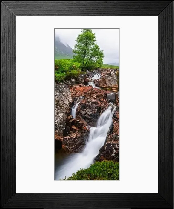 Framed Print : Waterfall under Buachaille Etive Mòr, River Coupall, Glen Etive and River Etive, Highlands, Scotland, UK Framed Print : Waterfall under Buachaille Etive Mòr, River Coupall, Glen Etive and River Etive, Highlands, Scotland, UK
