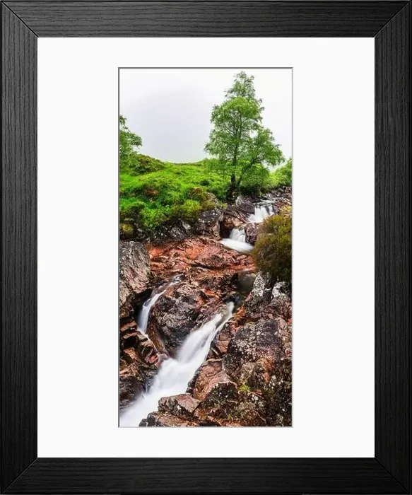 Framed Print : Waterfall under Buachaille Etive Mòr, River Coupall, Glen Etive and River Etive, Highlands, Scotland, UK Framed Print : Waterfall under Buachaille Etive Mòr, River Coupall, Glen Etive and River Etive, Highlands, Scotland, UK