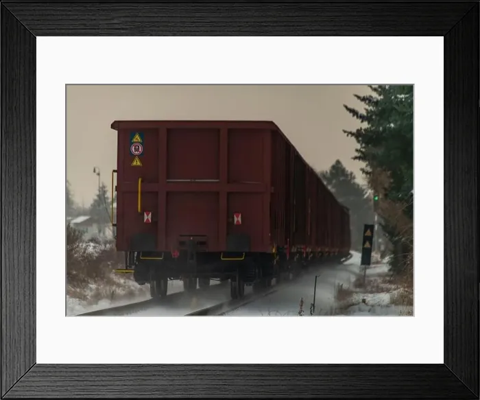 Framed Print : Cargo train with motor engine in winter snowy morning near cold village Lenesice CZ 12 09 2023 Framed Print : Cargo train with motor engine in winter snowy morning near cold village Lenesice CZ 12 09 2023