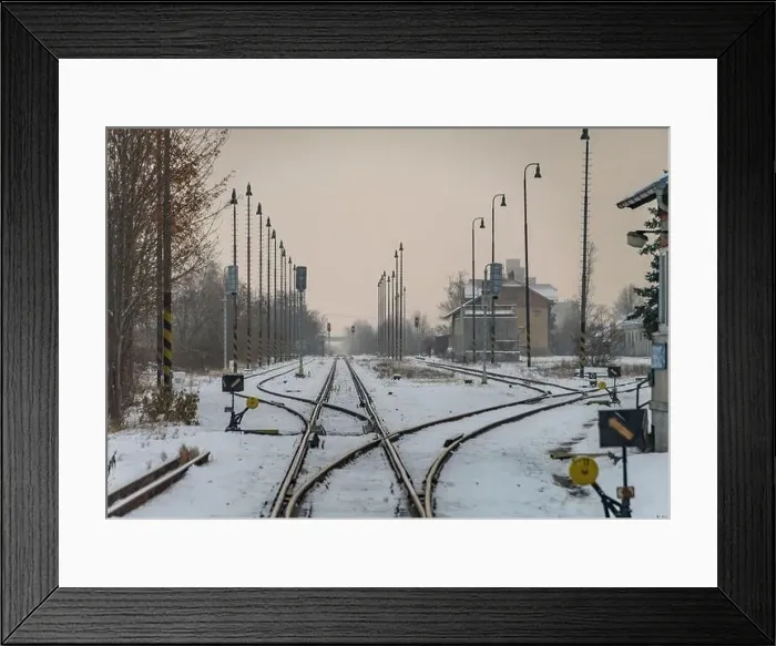 Framed Print : Cargo train with motor engine in winter snowy morning in cold village Lenesice CZ 12 09 2023 Framed Print : Cargo train with motor engine in winter snowy morning in cold village Lenesice CZ 12 09 2023