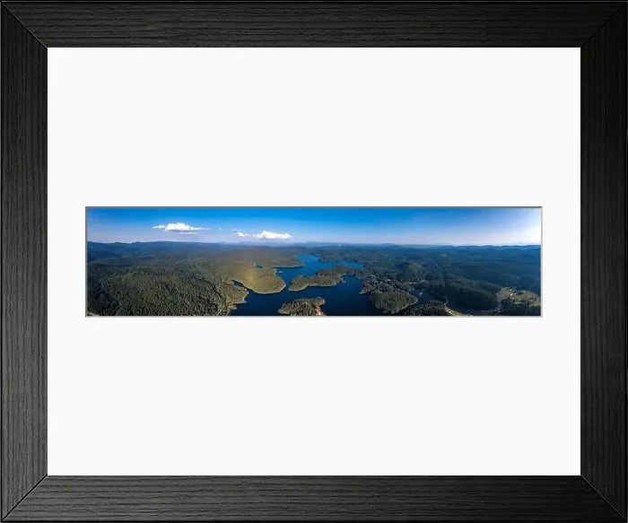 Framed Print : Amazing aerial panorama of blue water and green forest Framed Print : Amazing aerial panorama of blue water and green forest