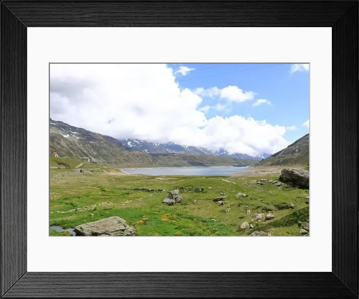 Framed Print : scenic view of the lake Montespluga in Valley Chiavenna, Lombardy, Italy Framed Print : scenic view of the lake Montespluga in Valley Chiavenna, Lombardy, Italy