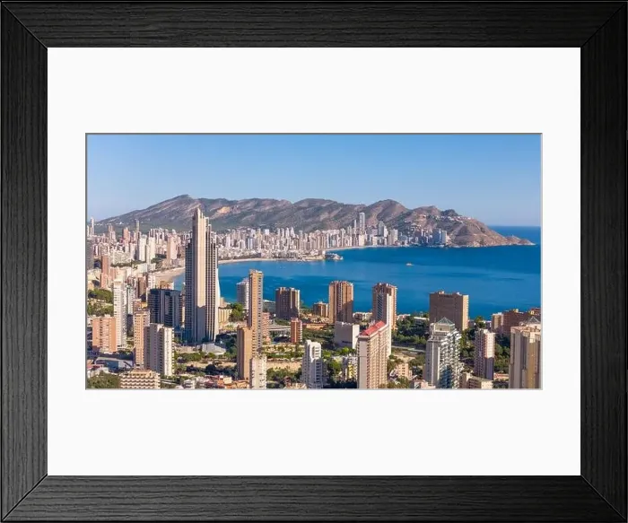 Framed Print : Aerial drone view of the skyline of Benidorm. Benidorm is a coastal city in the Costa Blanca, Spain Framed Print : Aerial drone view of the skyline of Benidorm. Benidorm is a coastal city in the Costa Blanca, Spain