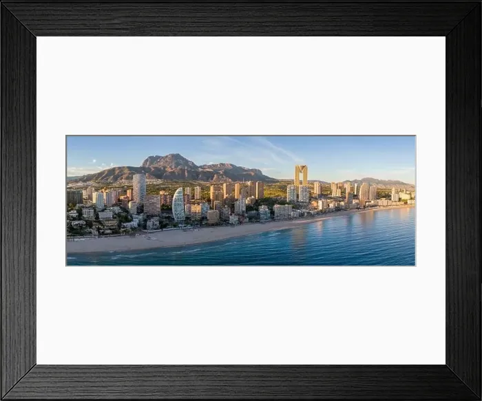 Framed Print : Aerial drone view of the skyline of Benidorm. Benidorm is a coastal city in the Costa Blanca, Spain Framed Print : Aerial drone view of the skyline of Benidorm. Benidorm is a coastal city in the Costa Blanca, Spain