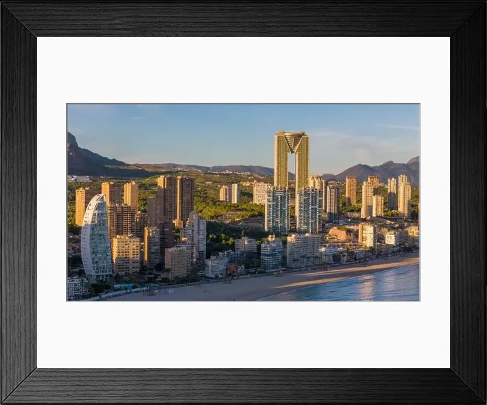 Framed Print : Aerial drone view of the skyline of Benidorm. Benidorm is a coastal city in the Costa Blanca, Spain Framed Print : Aerial drone view of the skyline of Benidorm. Benidorm is a coastal city in the Costa Blanca, Spain