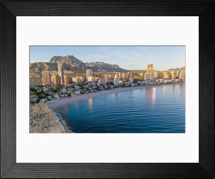 Framed Print : Aerial drone view of the skyline of Benidorm. Benidorm is a coastal city in the Costa Blanca, Spain Framed Print : Aerial drone view of the skyline of Benidorm. Benidorm is a coastal city in the Costa Blanca, Spain