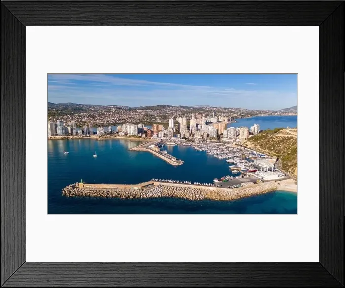 Framed Print : Aerial drone photo of the marina in Calpe. Calpe is a coastal town in the Costa Blanca, Spain Framed Print : Aerial drone photo of the marina in Calpe. Calpe is a coastal town in the Costa Blanca, Spain